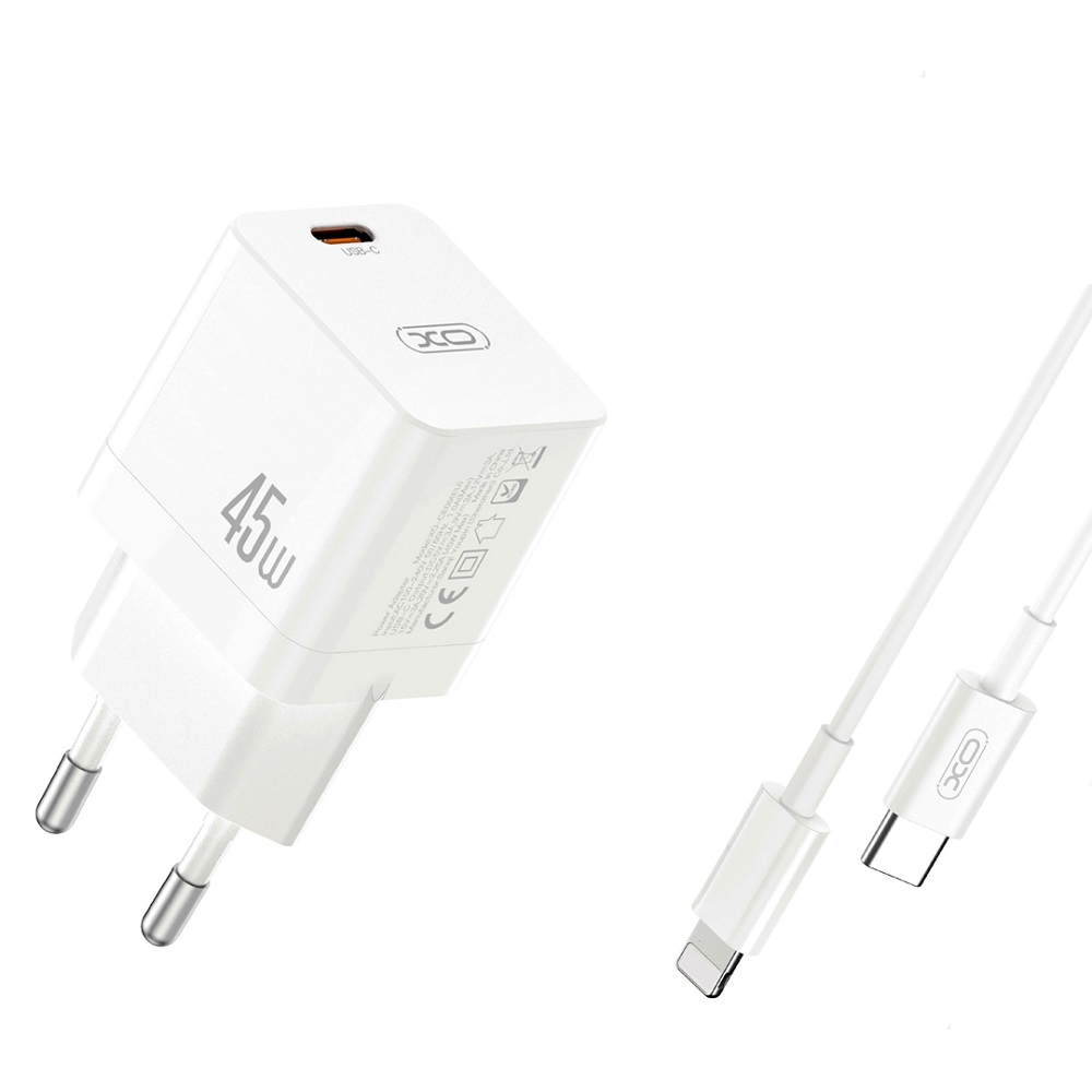 XO �adowarka sieciowa CE09 PD 45W 1x USB-C bia�a + kabel USB-C - Lightning
