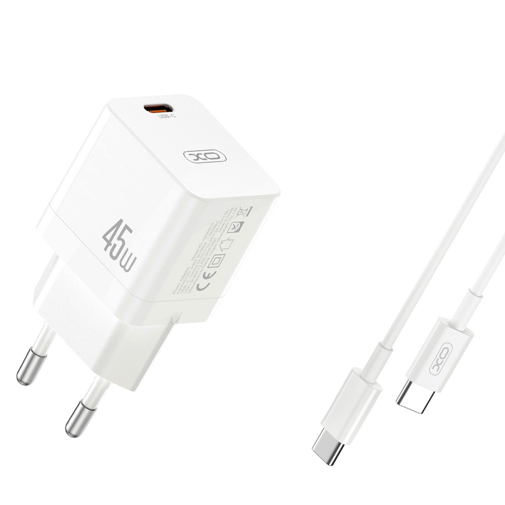 XO �adowarka sieciowa CE09 PD 45W 1x USB-C bia�a + kabel USB-C - USB-C