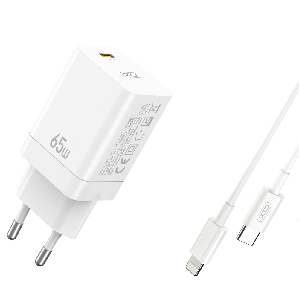 XO adowarka sieciowa CE10 PD 65W 1x USB-C biaa + kabel USB-C - Lightning