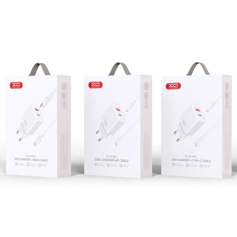 XO �adowarka sieciowa CE12 PD QC 3.0 20W 1x USB 1x USB-C bia�a + kabel USB - microUSB / 4