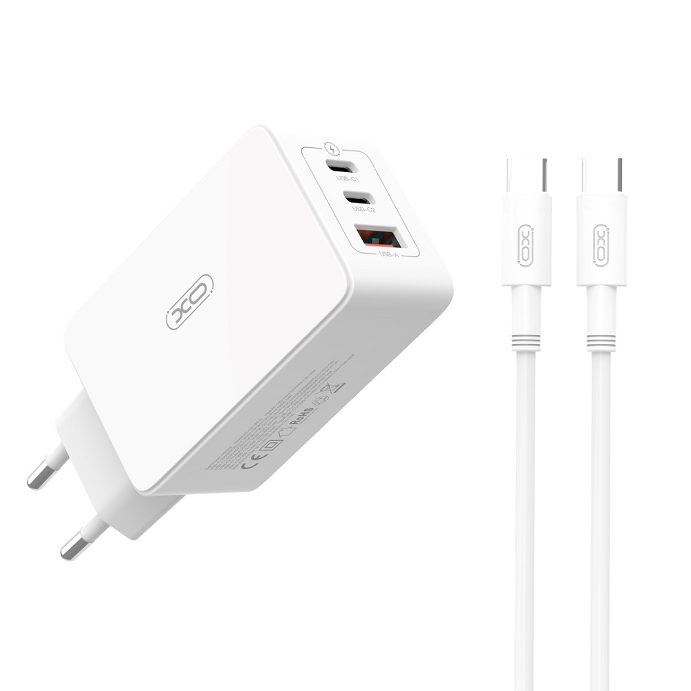 XO �adowarka sieciowa CE13 PD QC 3.0 65W 1x USB 2x USB-C bia�a + kabel USB-C - USB-C