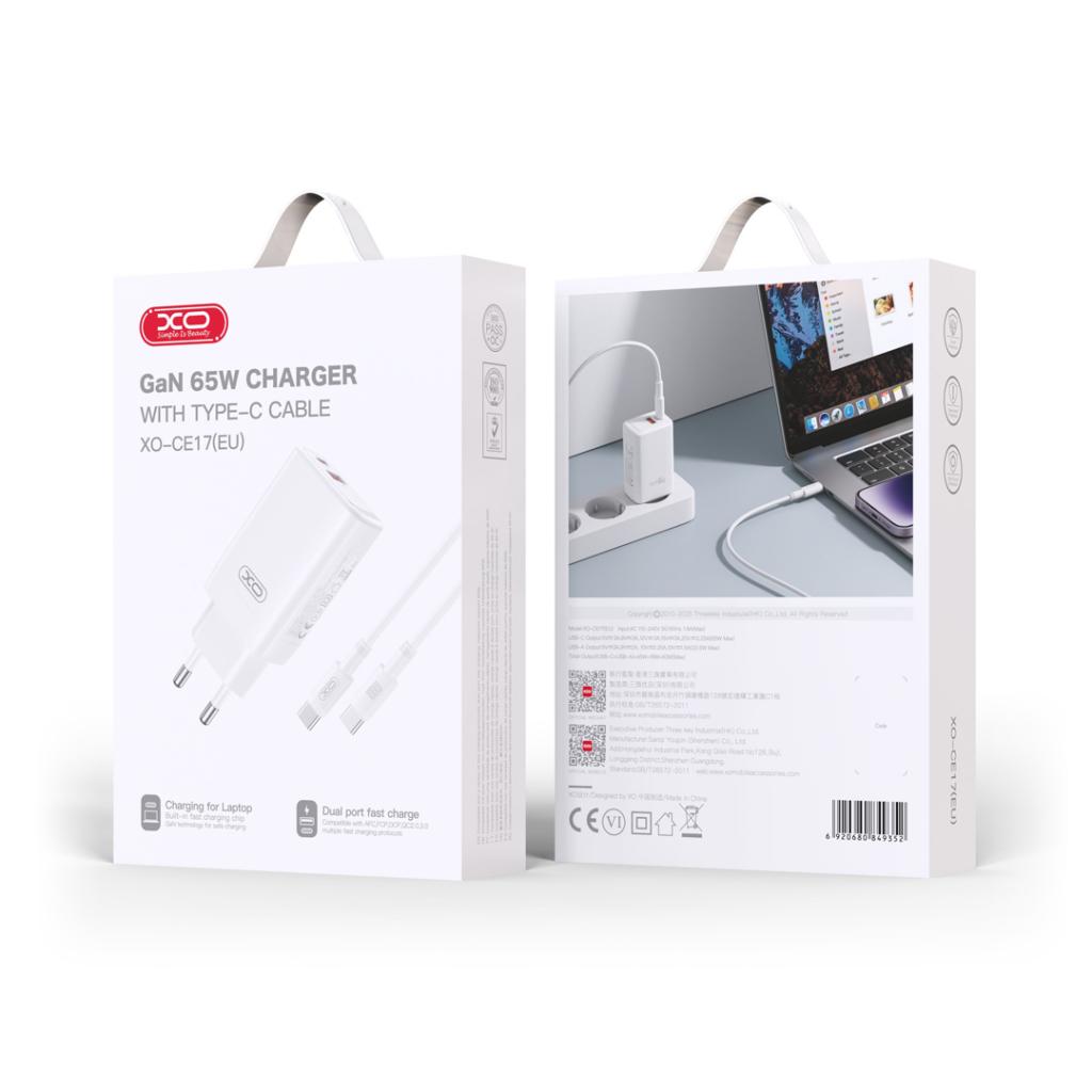 XO �adowarka sieciowa CE17 PD 65W 1x USB-C 1x USB bia�a + kabel USB-C - USB-C / 2
