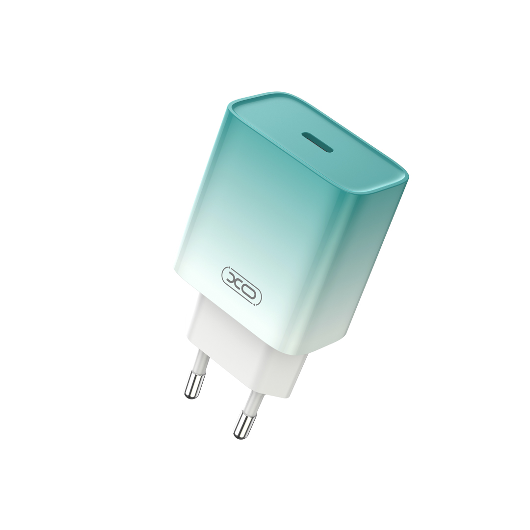 XO adowarka sieciowa CE18 PD 30W 1x USB-C niebiesko-biaa + kabel USB-C - Lightning / 3