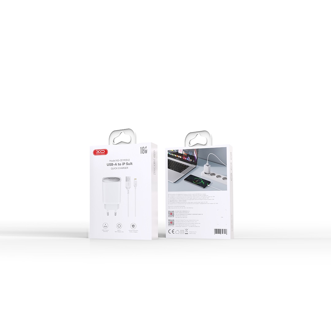 XO �adowarka sieciowa CE19 QC 18W 1x USB bia�a + kabel Lightning / 4