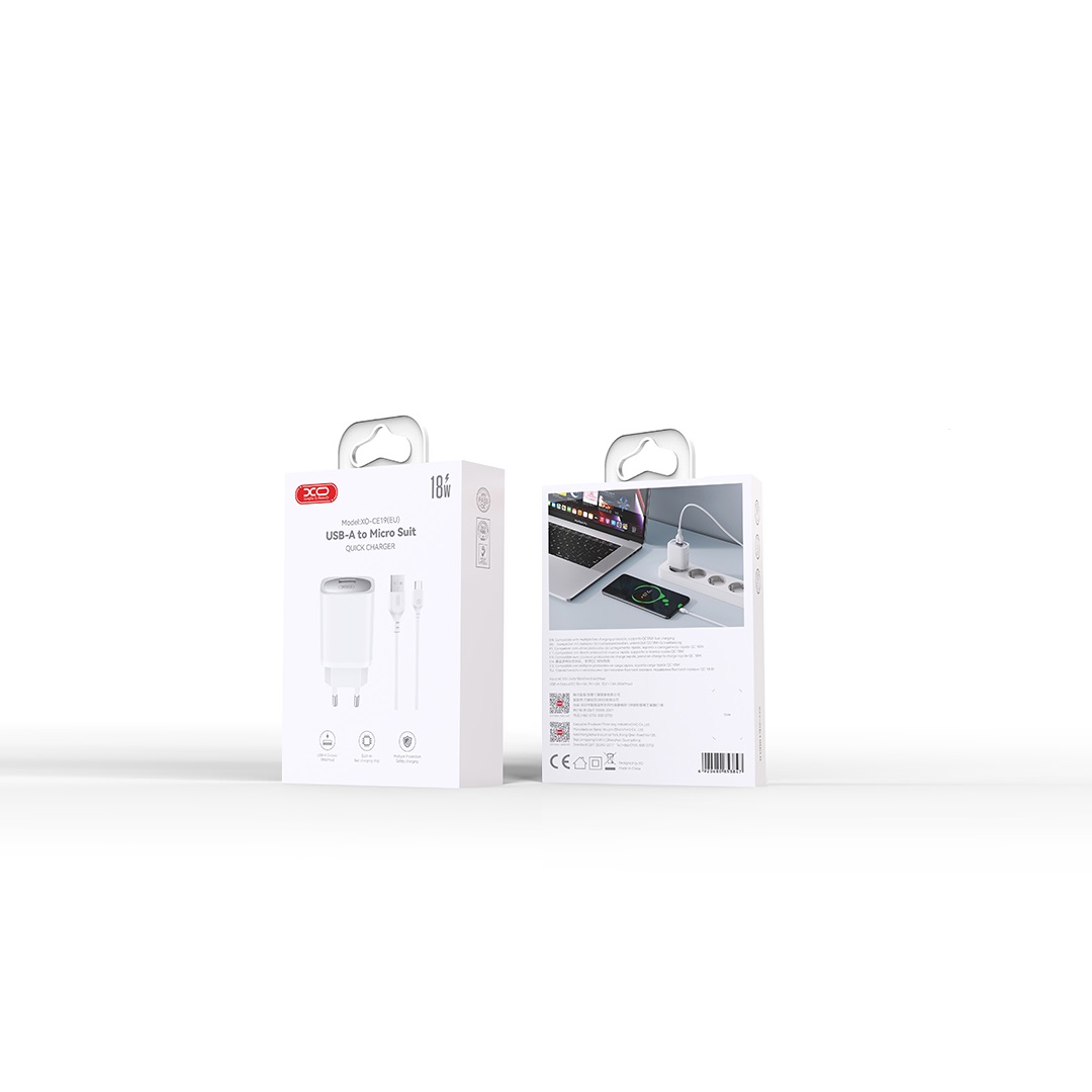 XO �adowarka sieciowa CE19 QC 18W 1x USB bia�a + kabel microUSB / 4