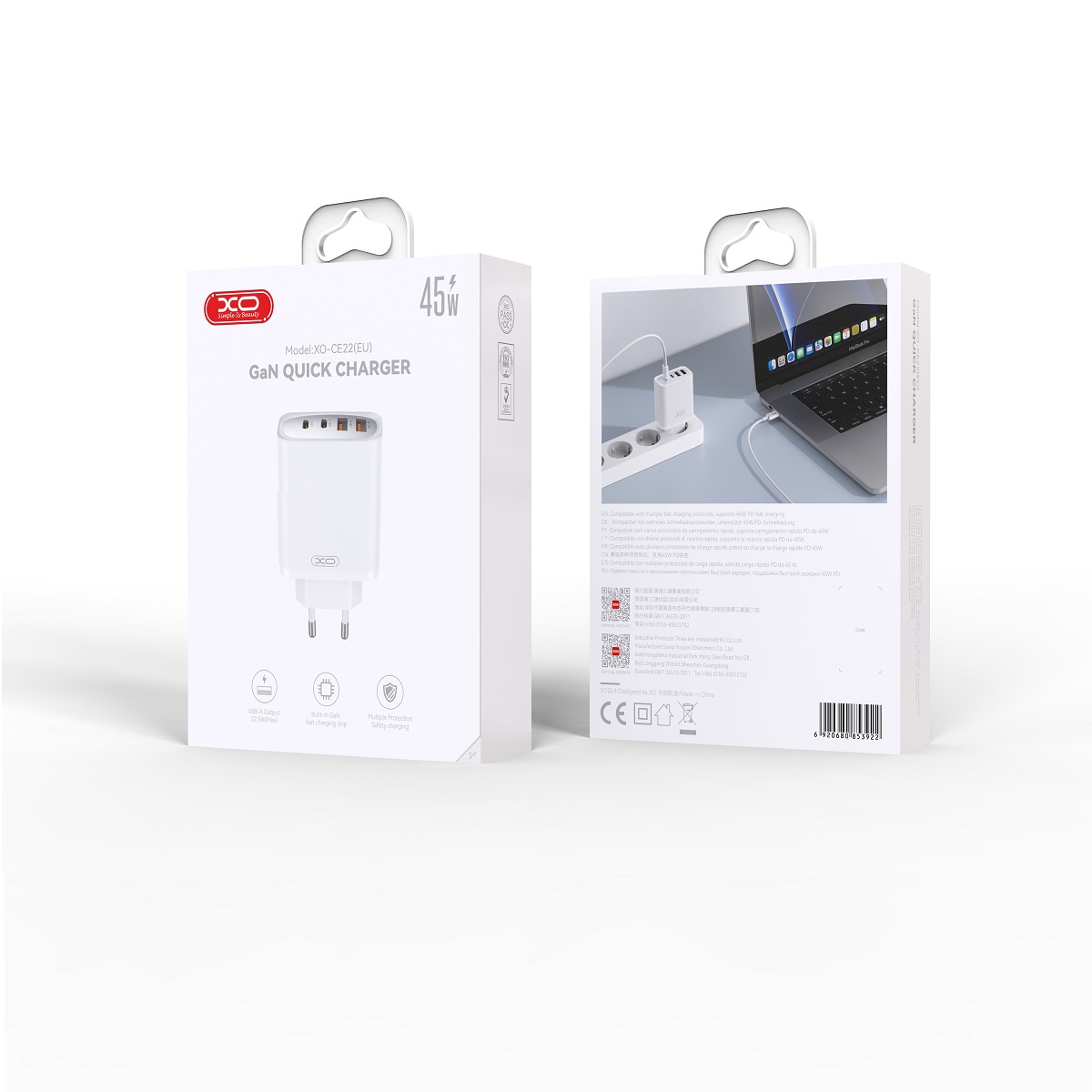 XO �adowarka sieciowa CE22 PD 45W 2x USB-C 2x USB bia�a / 2