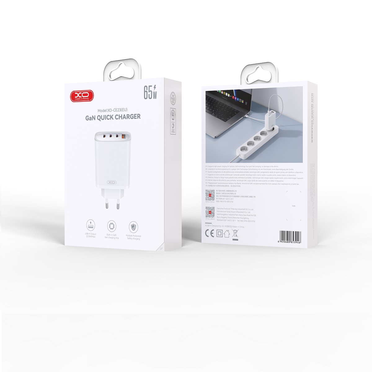 XO �adowarka sieciowa CE23 PD 65W 3x USB-C 1x USB bia�a / 2