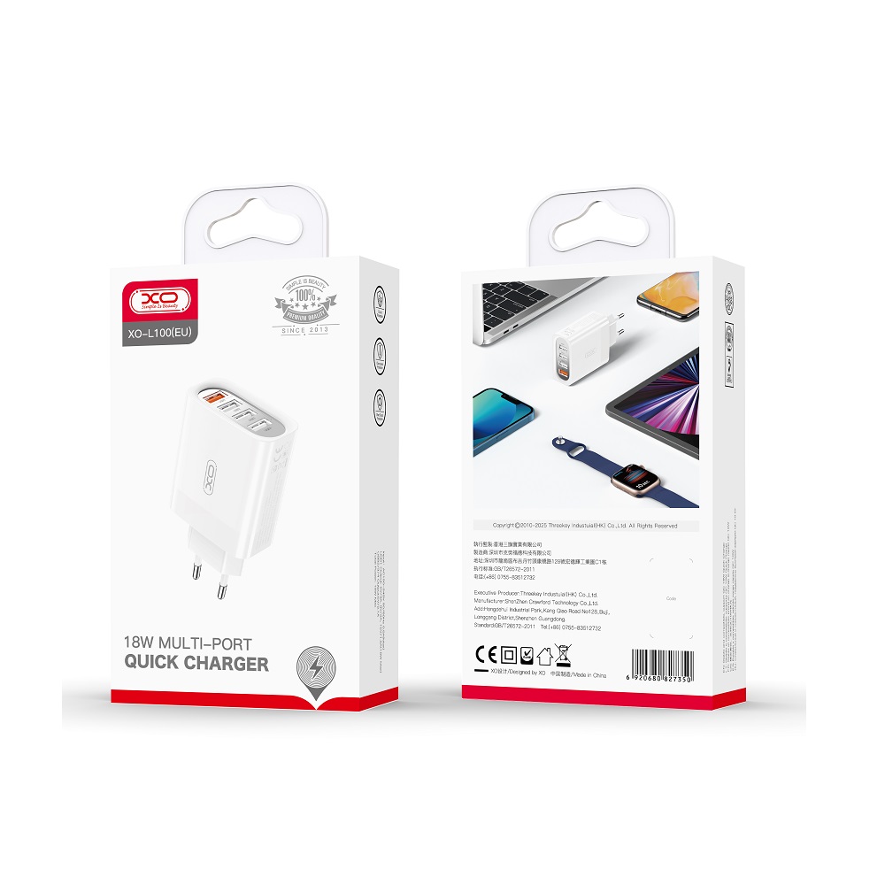 XO �adowarka sieciowa L100 QC 3.0 4x USB bia�a / 2