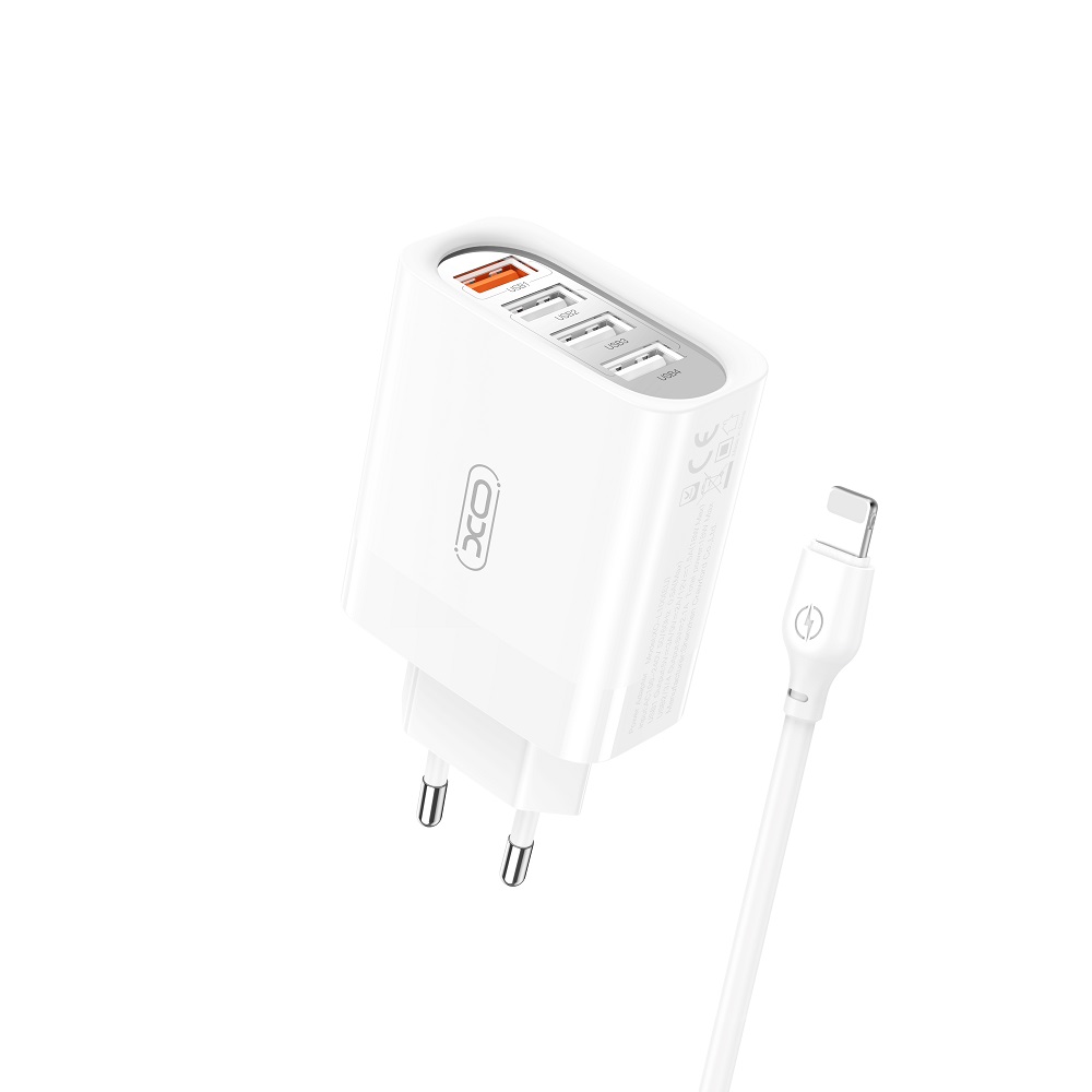 XO �adowarka sieciowa L100 QC 3.0 4x USB bia�a + kabel Lightning