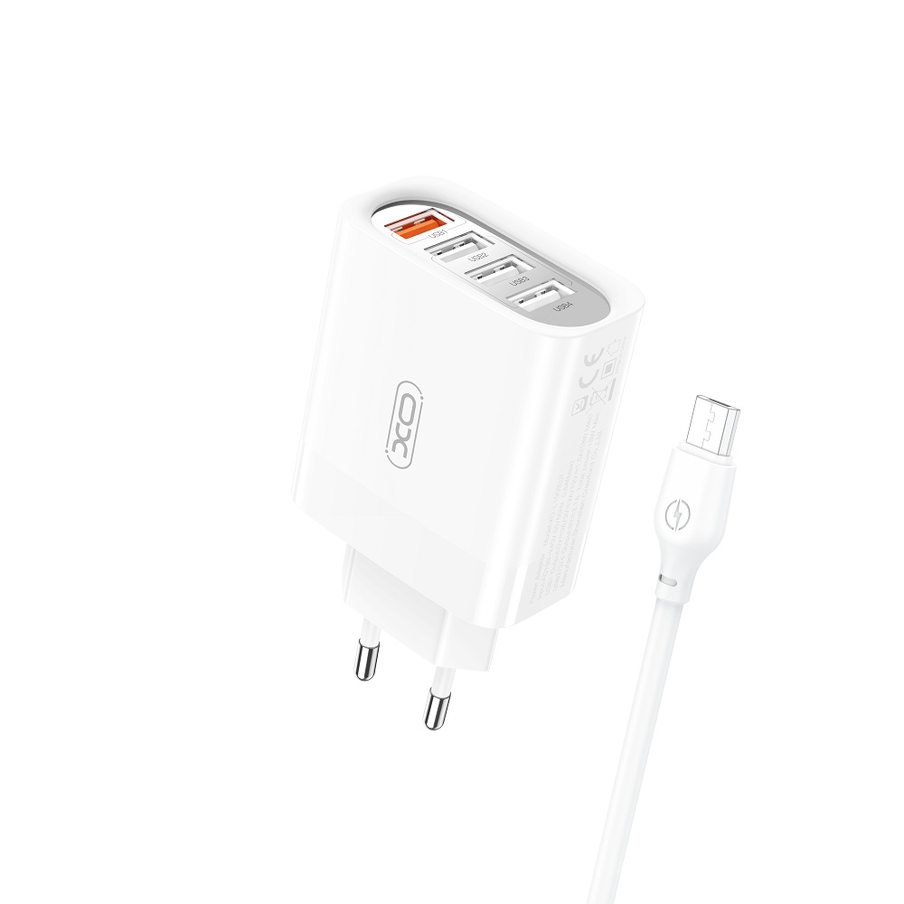 XO �adowarka sieciowa L100 QC 3.0 4x USB bia�a + kabel microUSB
