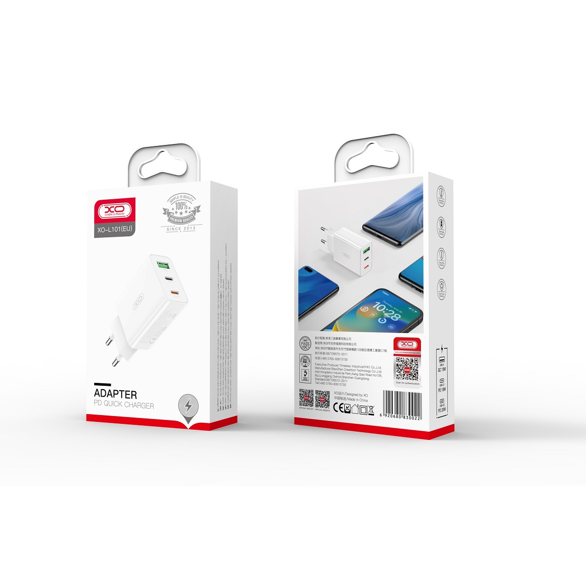 XO �adowarka sieciowa L101 PD QC 2x USB-C 1x USB bia�a / 2