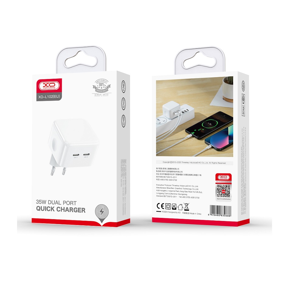 XO �adowarka sieciowa L102 PD 35W 2x USB-C bia�a / 3