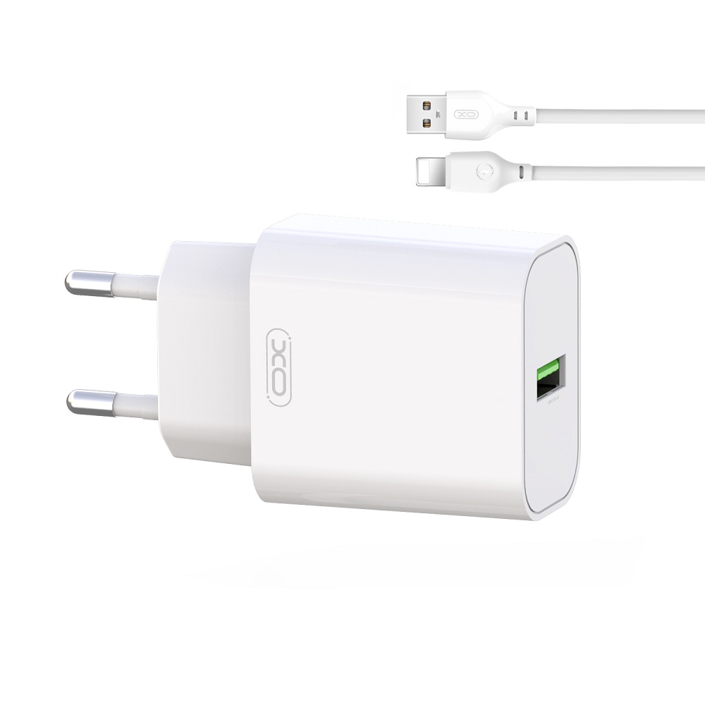 XO �adowarka sieciowa L103 QC 3.0 18W 1x USB bia�a + kabel Lightning