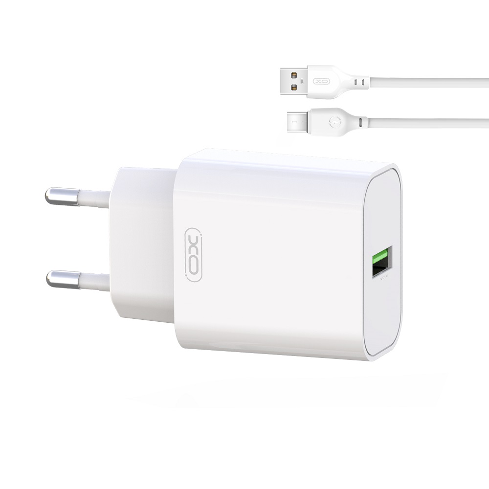 XO �adowarka sieciowa L103 QC 3.0 18W 1x USB bia�a + kabel USB-C