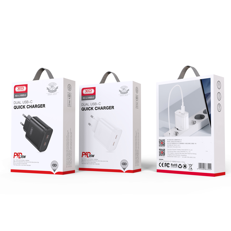 XO �adowarka sieciowa L105 PD 35W 2x USB-C bia�a / 2