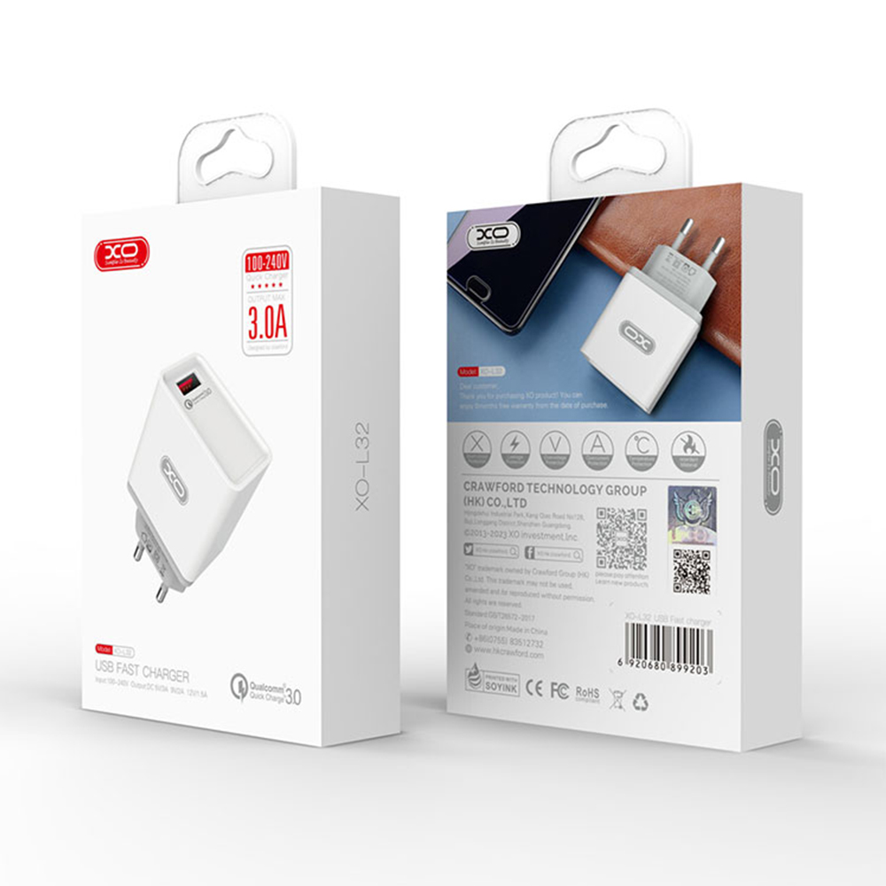 XO �adowarka sieciowa L32 bia�a 1USB QC3.0 / 7