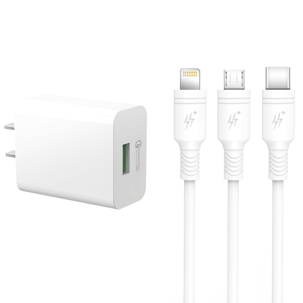 XO �adowarka sieciowa L36 plus kabel typ-C bia�a 1USB QC3.0 / 3