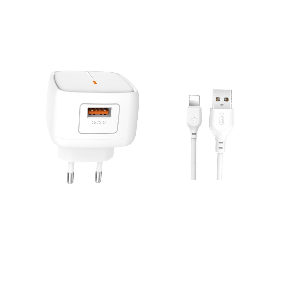 XO �adowarka sieciowa L59 QC 3.0 18W 1x USB bia�a + kabel Lightning