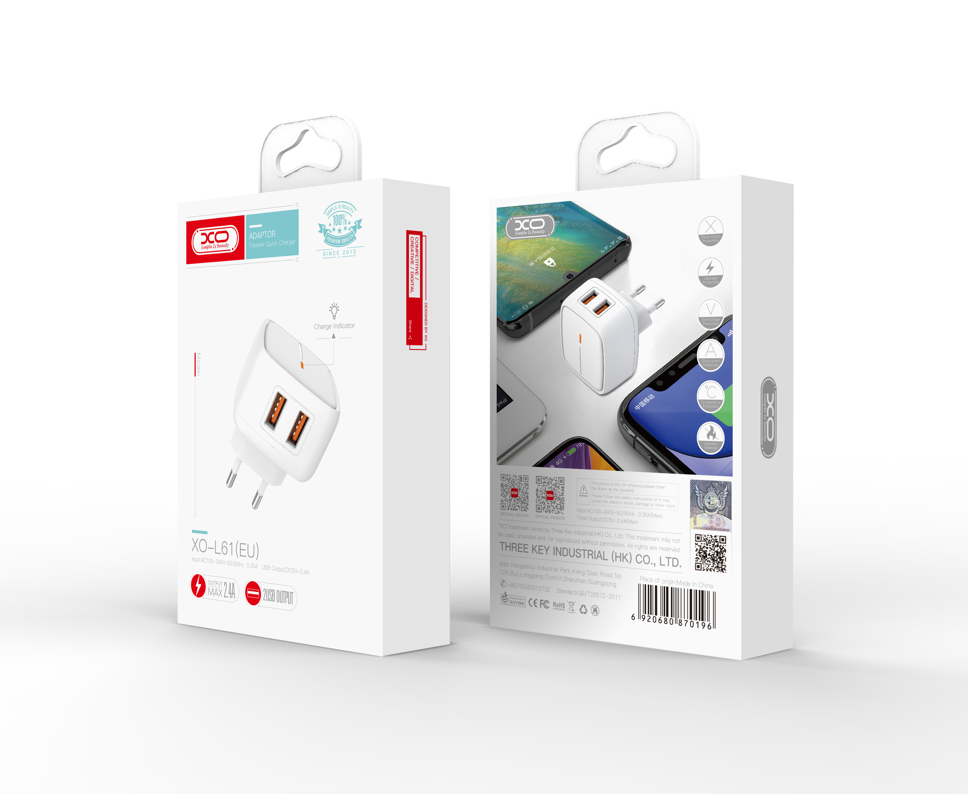 XO �adowarka sieciowa L61 bia�a 2USB 2,4A / 2