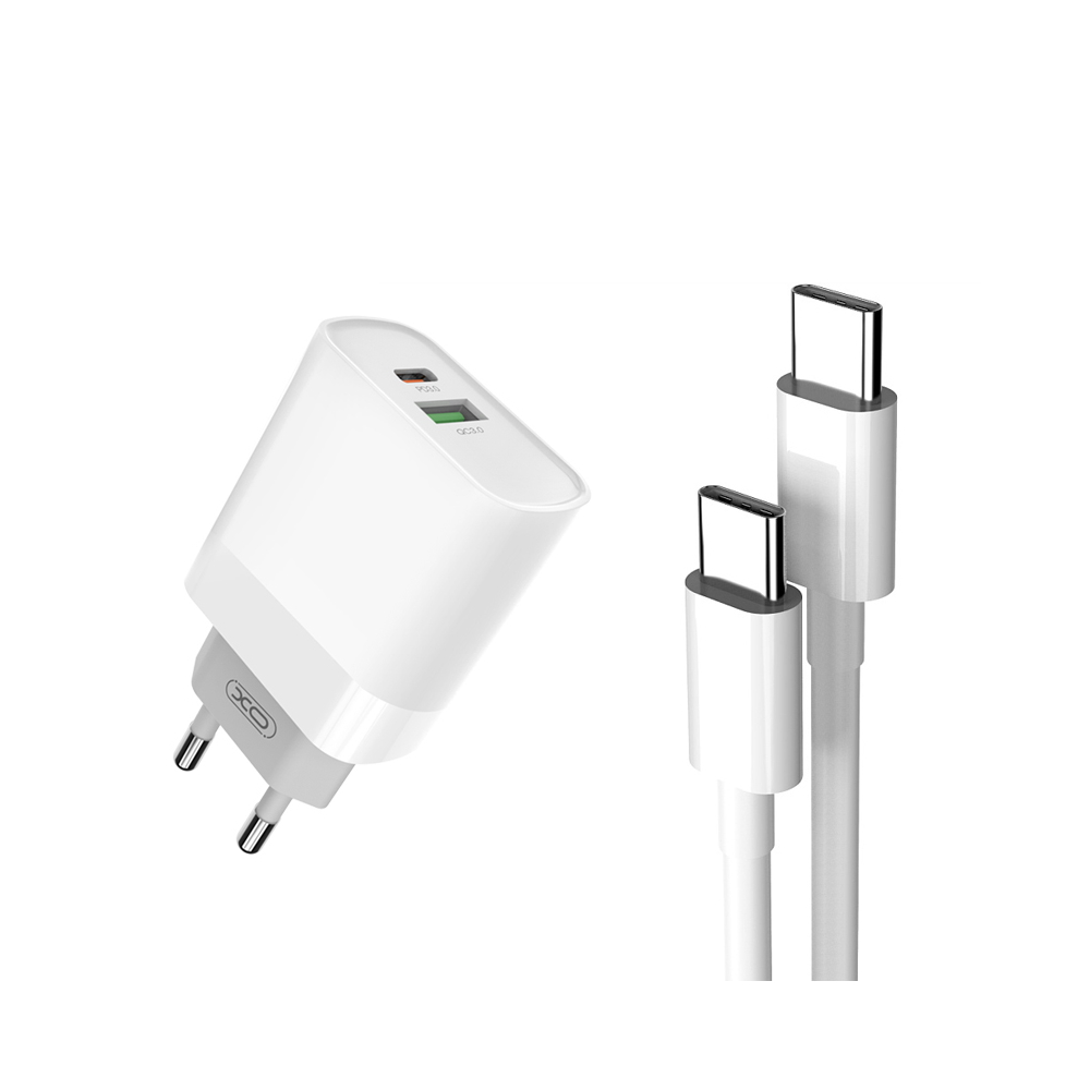 XO �adowarka sieciowa L64 PD QC 3.0 20W 1x USB 1x USB-C bia�a + kabel USB-C - USB-C