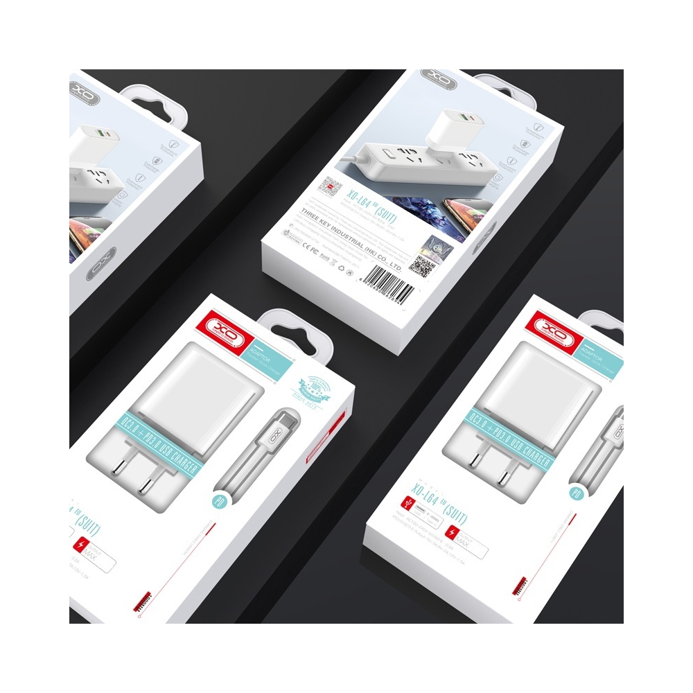 XO �adowarka sieciowa L64 PD QC 3.0 20W 1x USB 1x USB-C bia�a + kabel USB-C - USB-C / 2