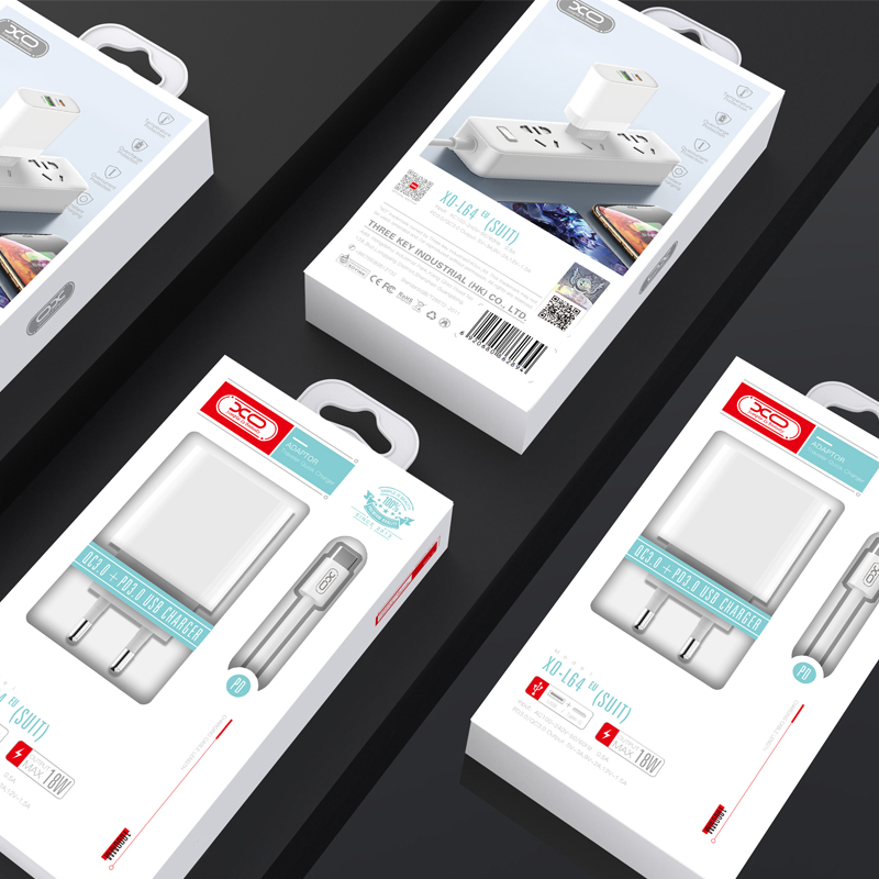 XO �adowarka sieciowa L64 plus kabel typ-C - 8-pin bia�a 2USB QC3.0/ typ-C PD / 2