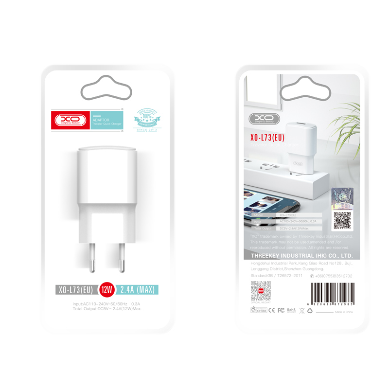 XO �adowarka sieciowa L73 bia�a 1USB 2,4A / 2