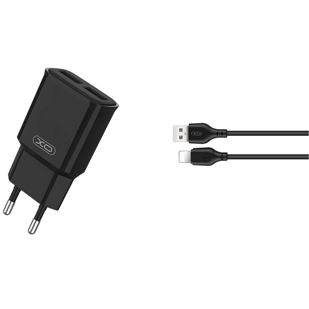XO adowarka sieciowa L92C 2x USB 2,4A czarna + kabel Lightning