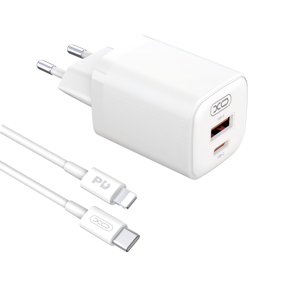 XO �adowarka sieciowa L96 PD 30W QC 3.0 18W 1x USB 1x USB-C bia�a + kabel USB-C - Lightning