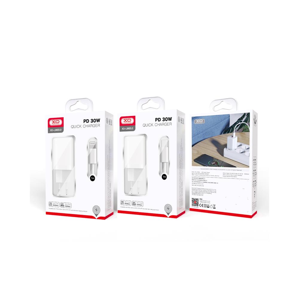 XO �adowarka sieciowa L96 PD 30W QC 3.0 18W 1x USB 1x USB-C bia�a + kabel USB-C - USB-C / 5