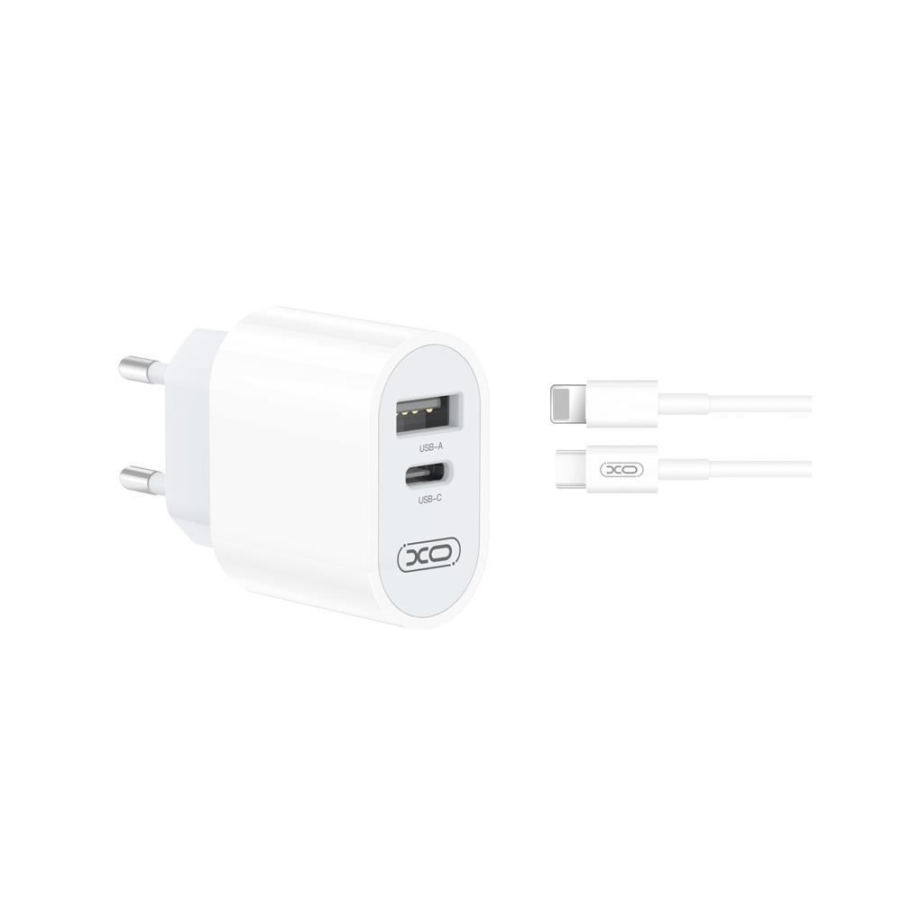 XO �adowarka sieciowa L97 1x USB 1x USB-C 2,4A bia�a + kabel USB-C -Lightning