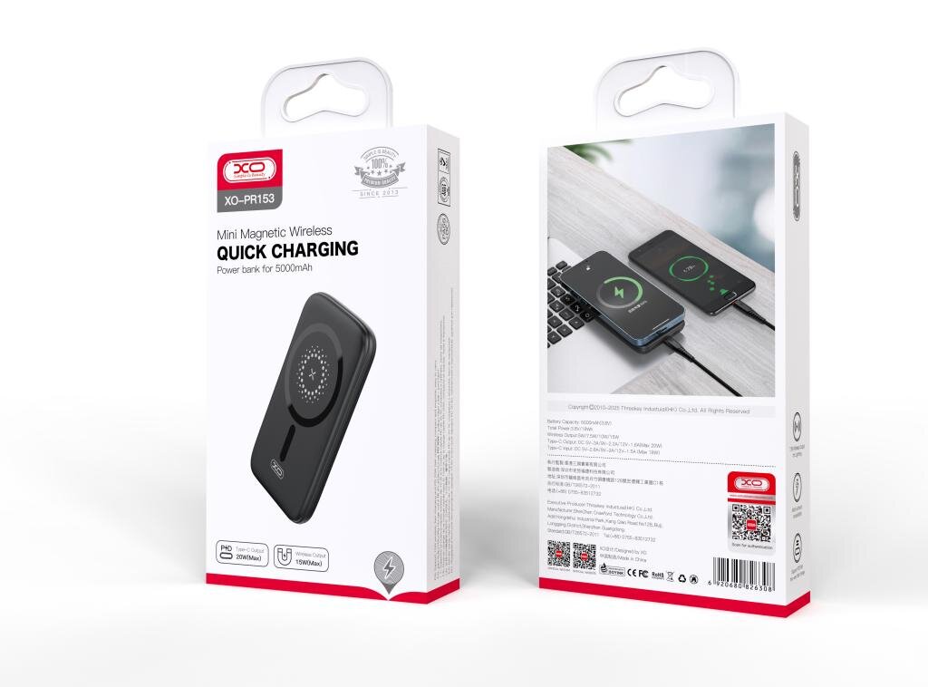 XO power bank magnetyczny PR153 20W 5000mAh czarny / 6