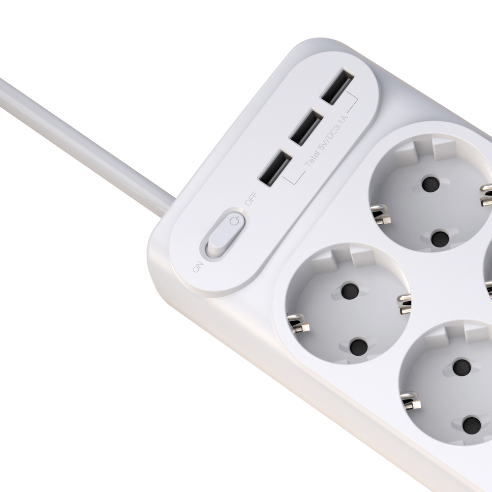 XO przed�u�acz �adowarka sieciowa WL07 bia�a 2,0 m 3x USB 16A 4000W MAX / 2