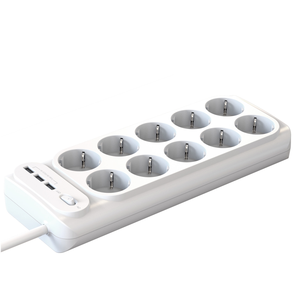 XO przed�u�acz �adowarka sieciowa WL07 bia�a 2,0 m 3x USB 16A 4000W MAX / 3