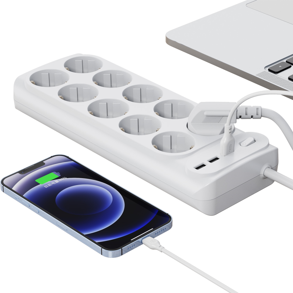 XO przed�u�acz �adowarka sieciowa WL07 bia�a 2,0 m 3x USB 16A 4000W MAX / 4