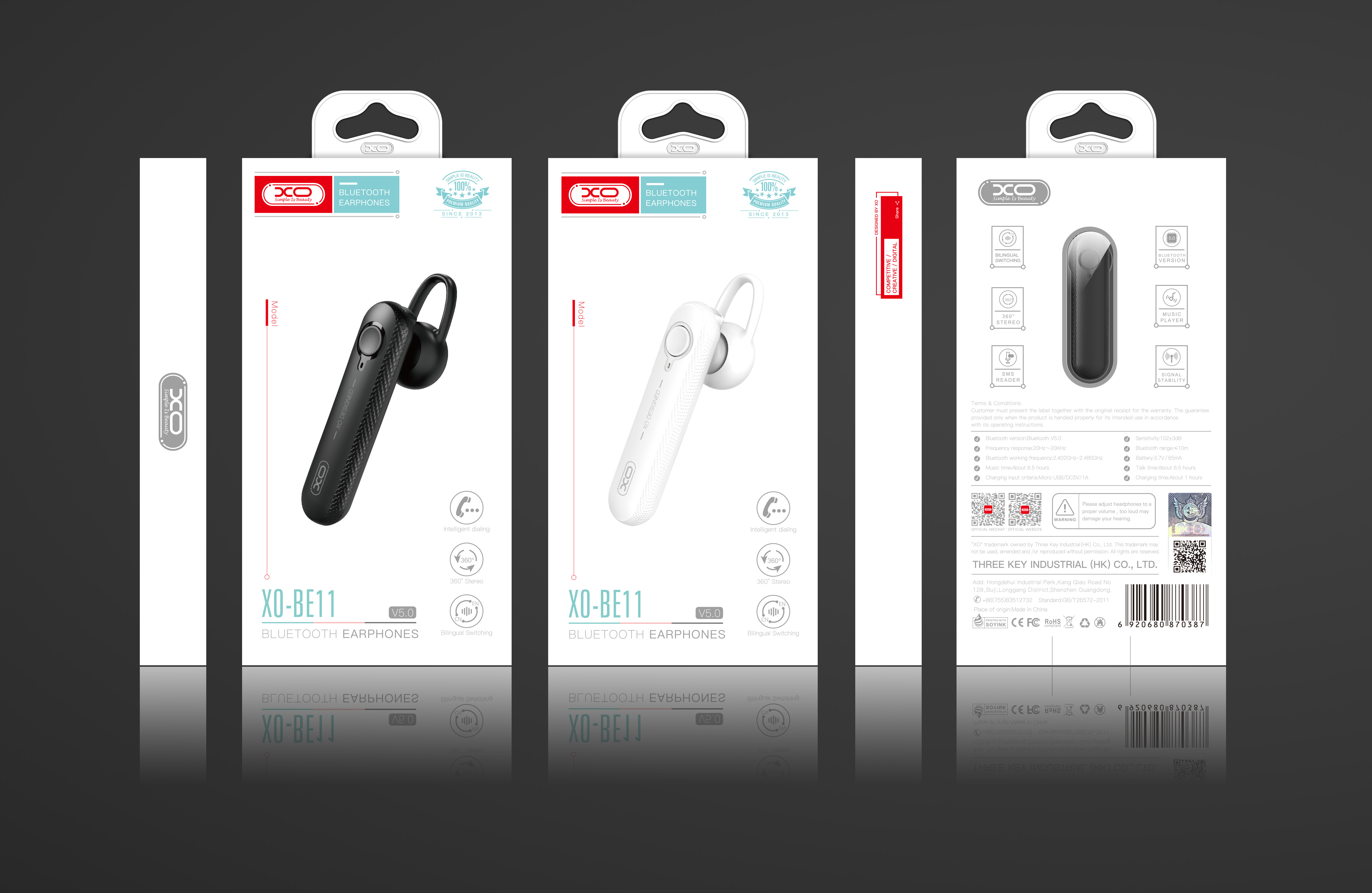 XO s�uchawka Bluetooth BE11 bia�e / 2