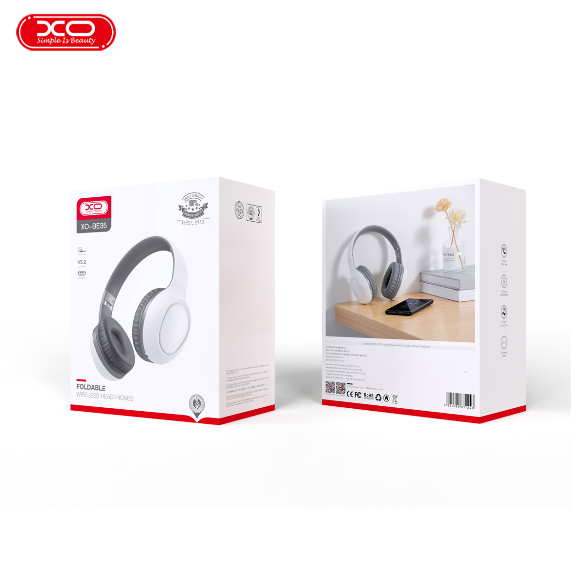 XO S�uchawki Bluetooth BE35 bia�o-szare / 2