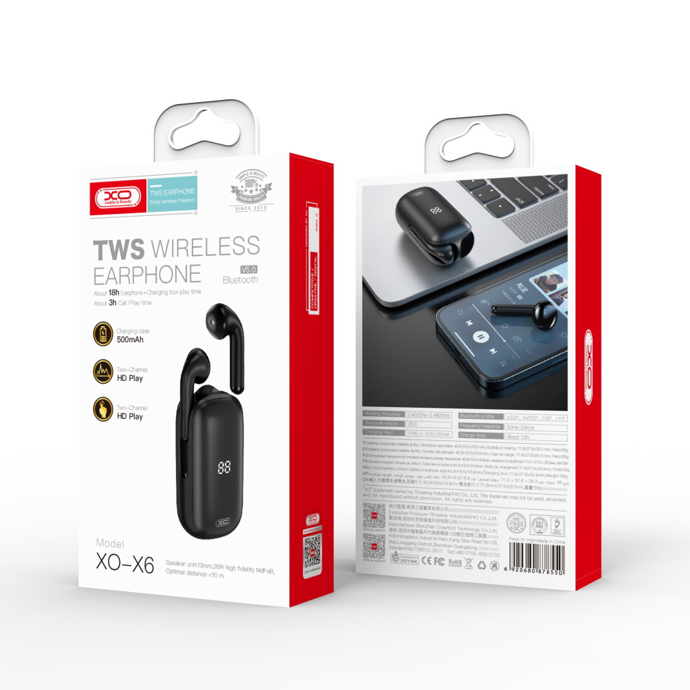 XO S�uchawki bluetooth X6 TWS czarne / 4