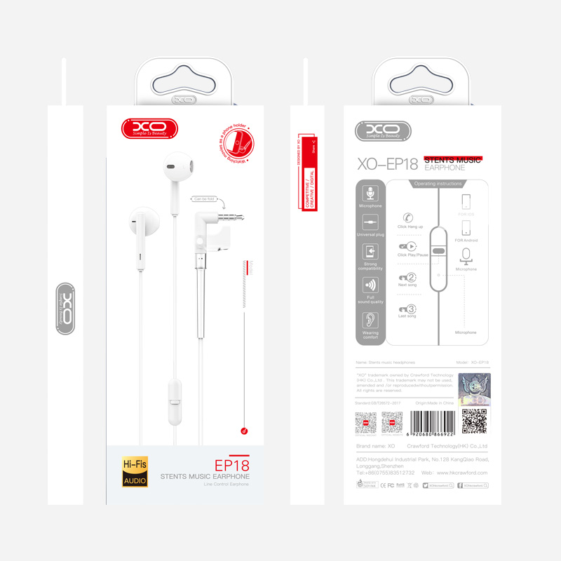 XO S�uchawki przewodowe EP18 jack 3,5mm bia�e / 2