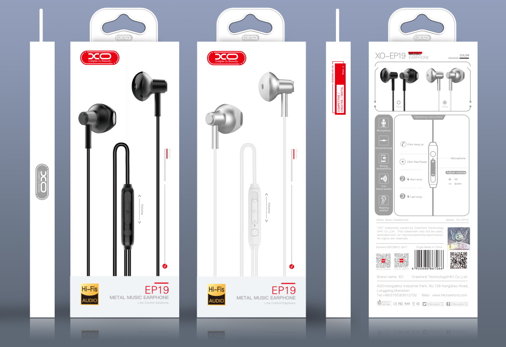 XO S�uchawki przewodowe EP19 jack 3,5mm bia�e / 2