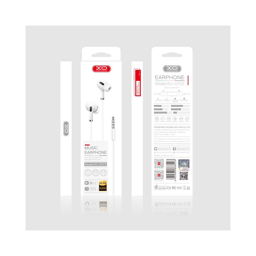 XO S�uchawki przewodowe EP22 jack 3,5mm czarne / 2