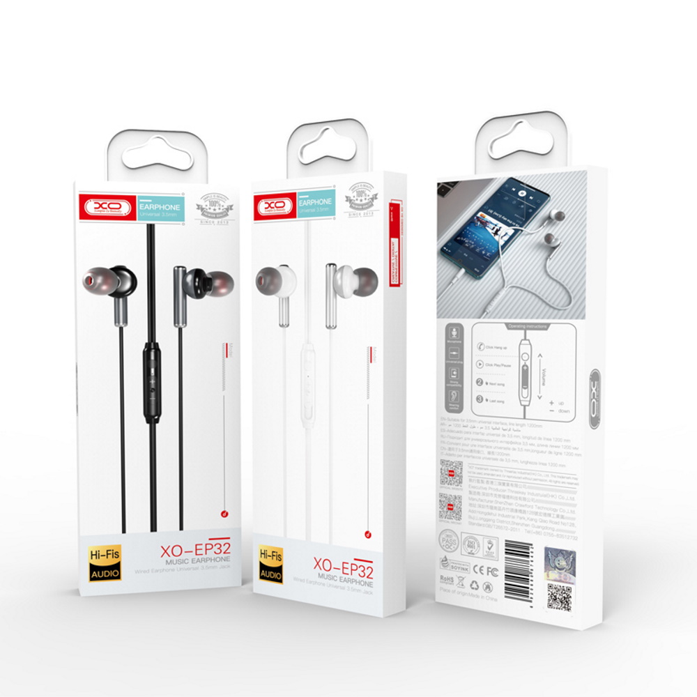 XO s�uchawki przewodowe EP32 jack 3,5mm dokana�owe bia�e / 2