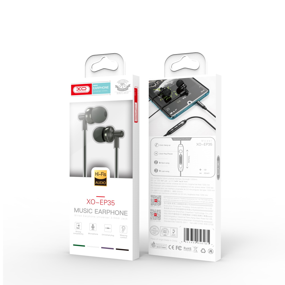 XO s�uchawki przewodowe EP35 jack 3,5mm dokana�owe zielone / 3