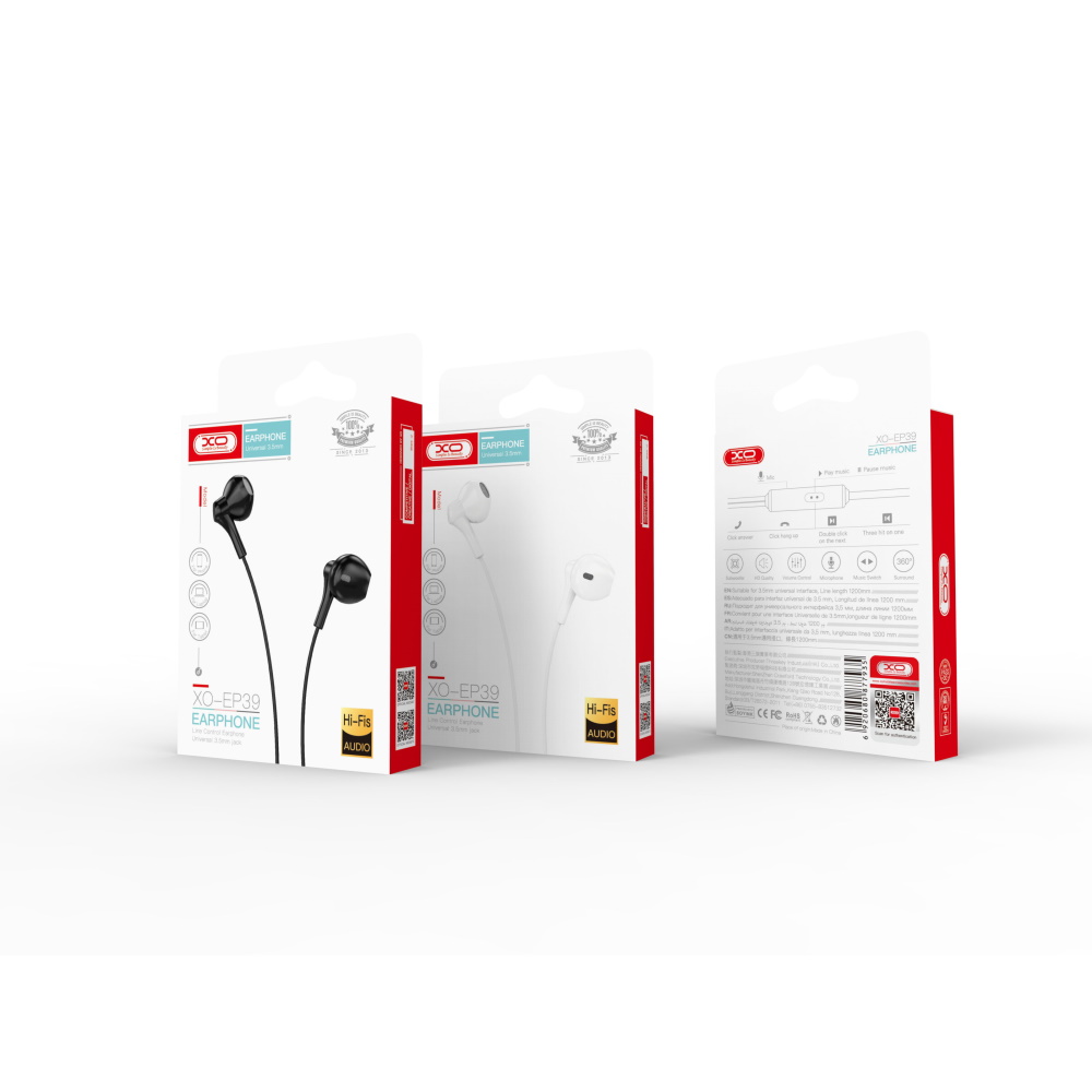 XO S�uchawki przewodowe EP39 jack 3,5mm czarne / 3