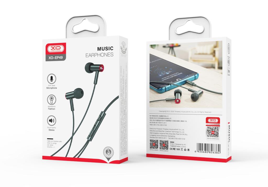 XO s�uchawki przewodowe EP49 jack 3,5 mm dokana�owe ciemnozielone / 2