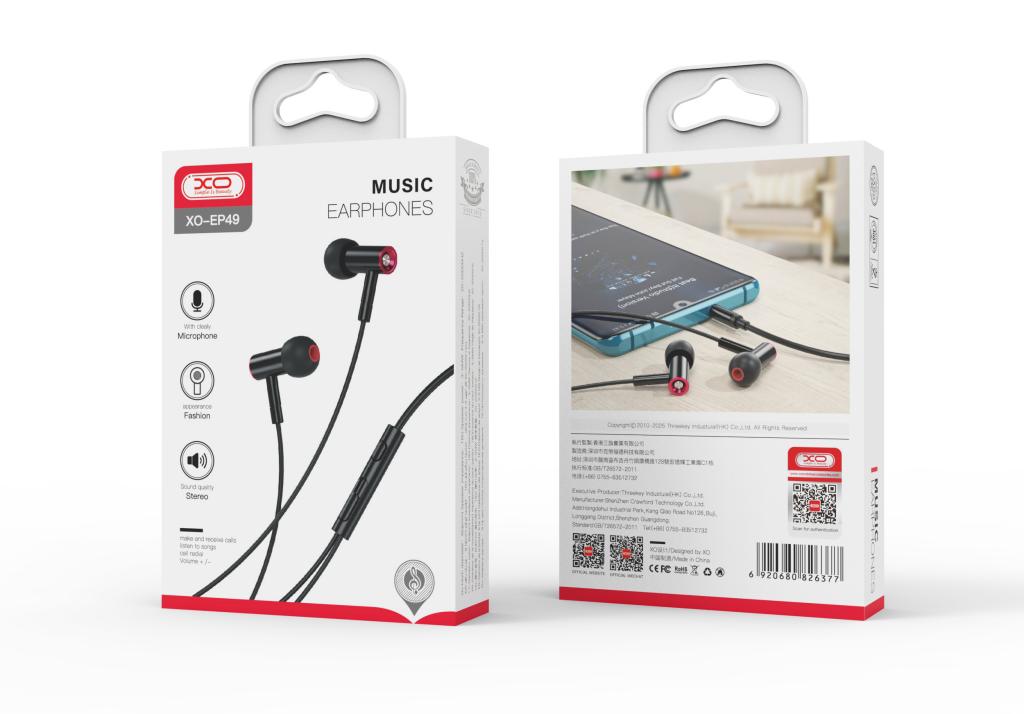 XO s�uchawki przewodowe EP49 jack 3,5 mm dokana�owe czarne / 3