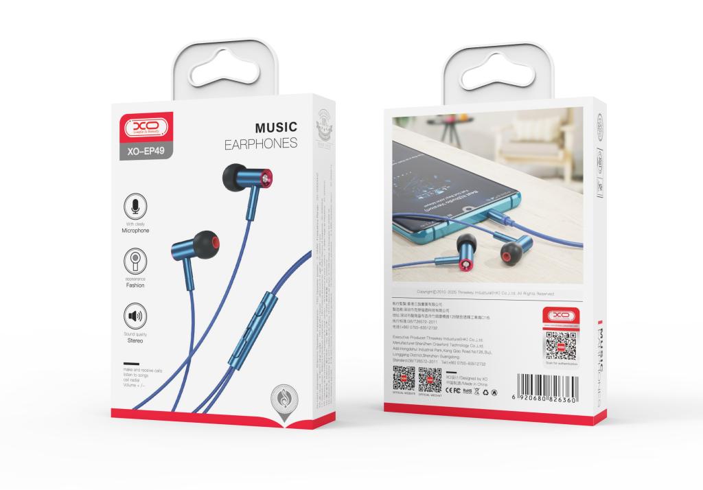 XO s�uchawki przewodowe EP49 jack 3,5 mm dokana�owe niebieskie / 2