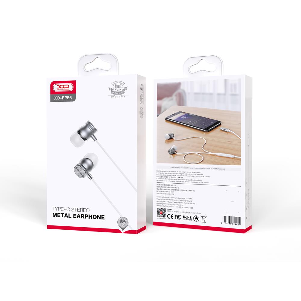 XO s�uchawki przewodowe EP56 USB-C dokana�owe srebrne / 2