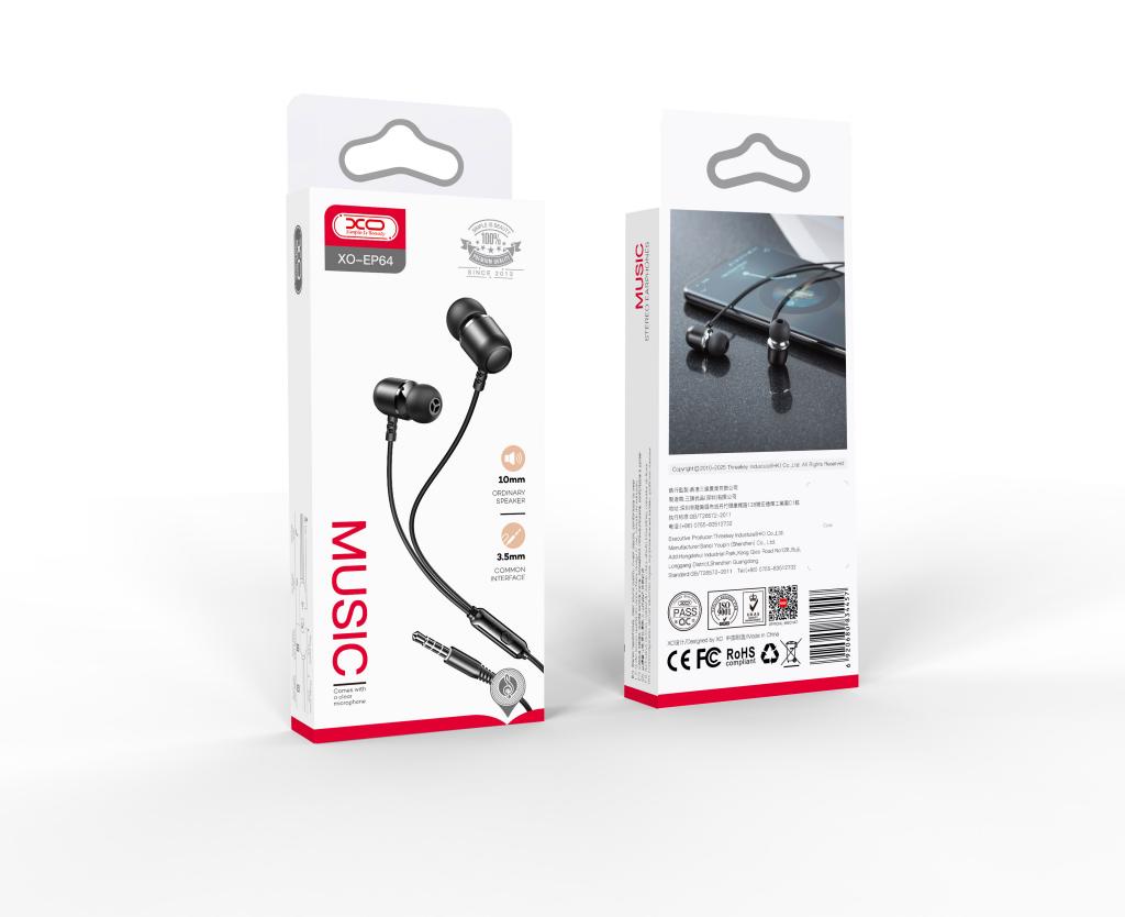 XO s�uchawki przewodowe EP64 jack 3,5 mm dokana�owe czarne / 2
