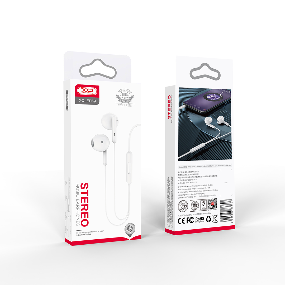 XO s�uchawki przewodowe EP69 jack 3,5 mm douszne bia�e / 4